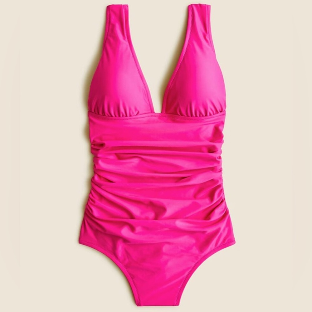 NWT J. CREW RUCHED V-NECK ONE PIECE SWIMSUIT RADIANT FUCHSIA BC116 MSRP $118
